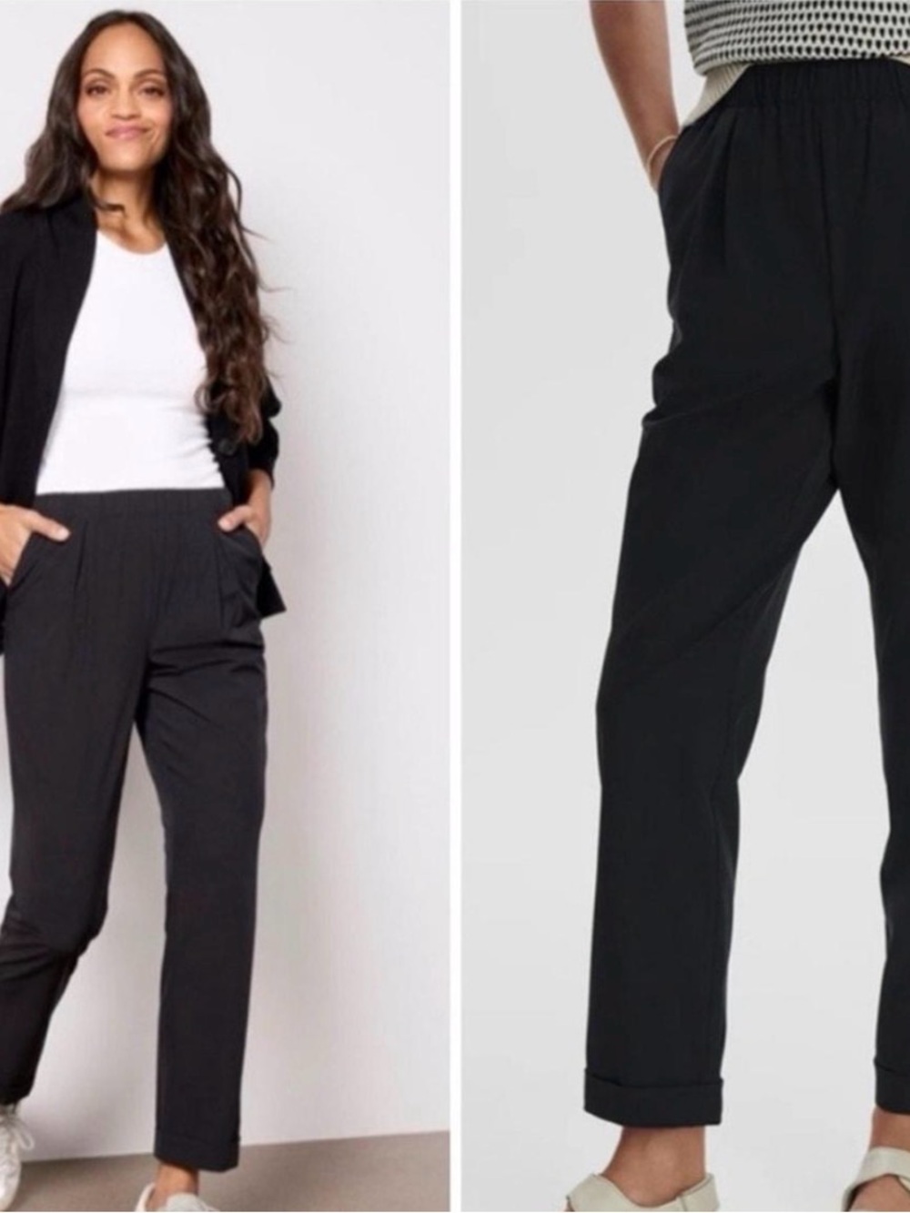 Varley Anthropologie Black Elastic-Waist Cropped Straight Pants